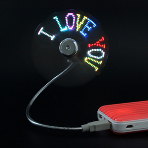 Factory OEM Customized Message Text logo Flexible USB Fan with LED light RGB Programmable  Flashing Fan CE ROHS FCC Approved