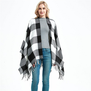 autumn winter new shawl ladies cashmere black and white tassel plaid split shawl