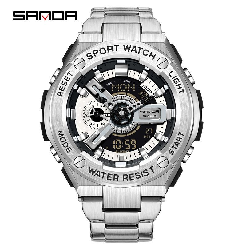 Sanda steel belt hand-raising light new electronic watch multi-functional men's high-tech waterproof