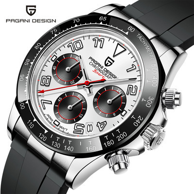 Pagani design 1687 classic gift men quartz watch futuristic Rubber strap water proof 3 dials Chronograph Casual kit