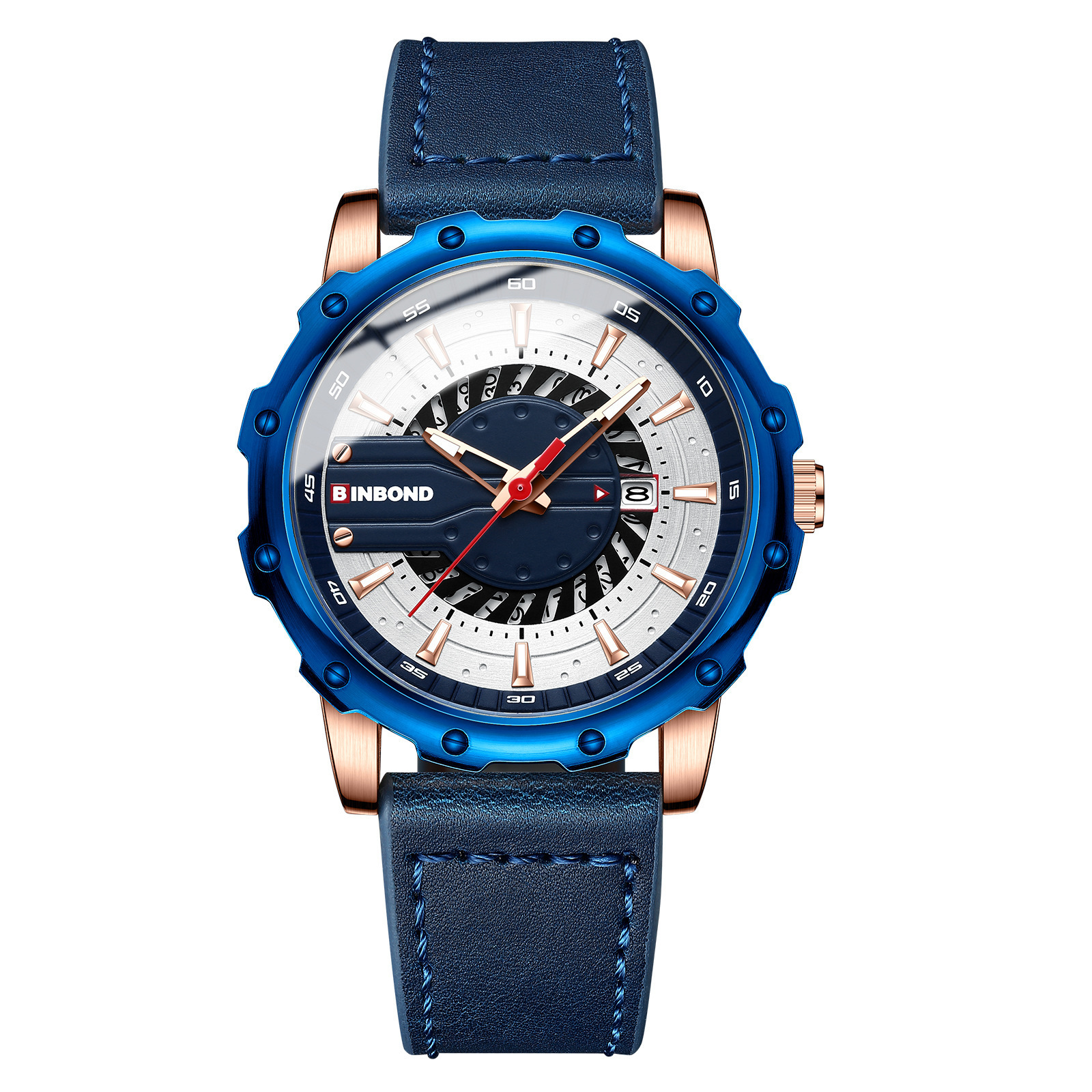 Binbang BINBOND New Belt Chronograph Watch Men's Fashion Casual Foreign Trade Blue Explosions 8374