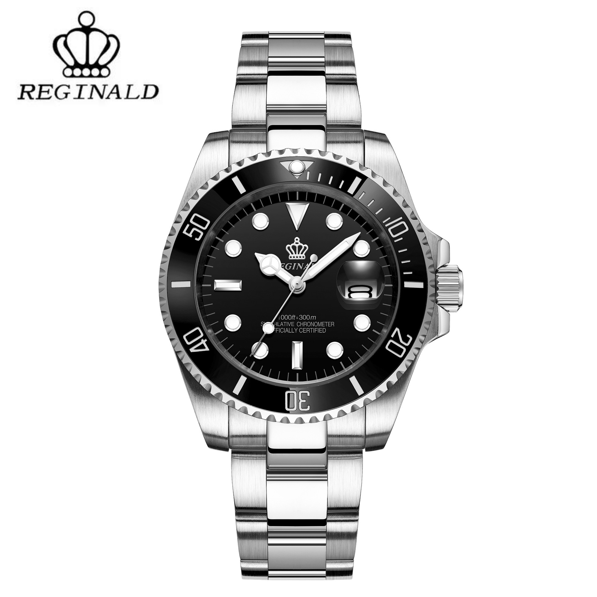 Brand Hong Kong Crown REGINALD Watch Men Rotatable Bezel Japan MIYOTA 2115 Quartz Movement Full Stainless steel Watches