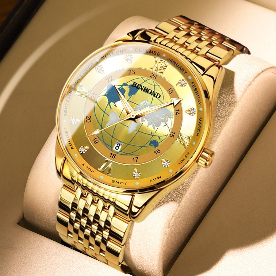 Binbang Gold Watch Men's New Quartz Waterproof Luminous Map Starry Explosions