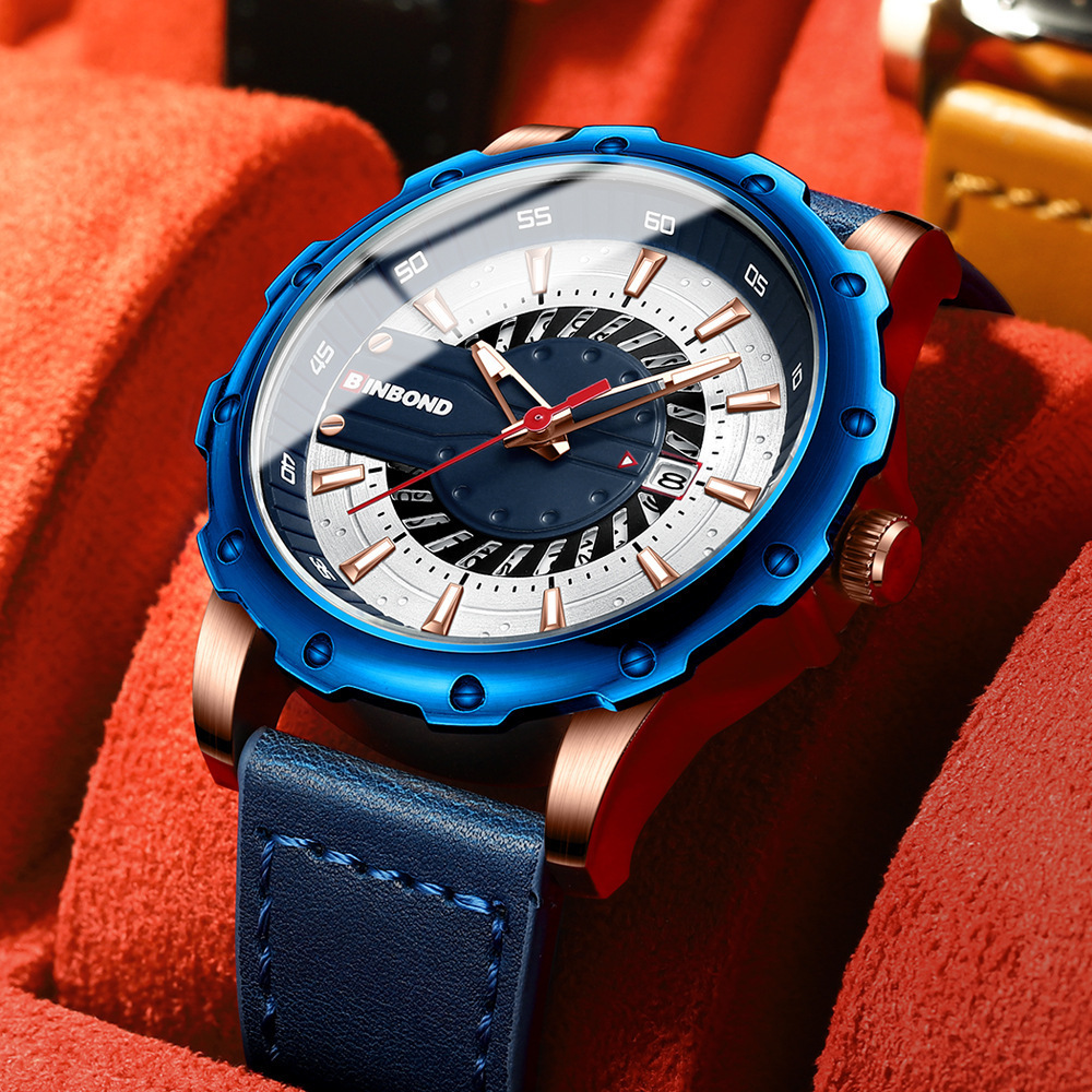 Binbang BINBOND New Belt Chronograph Watch Men's Fashion Casual Foreign Trade Blue Explosions 8374