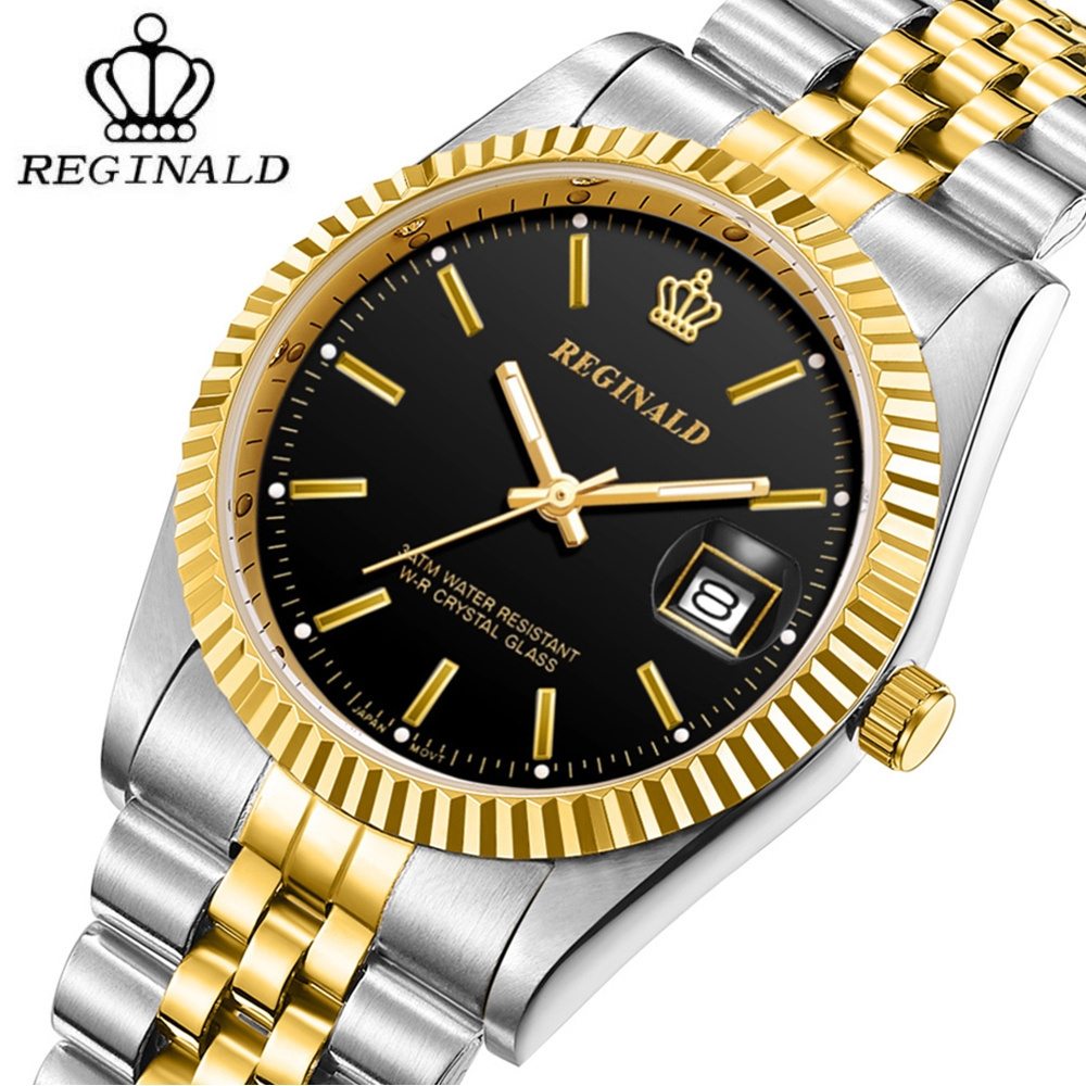 Brand Hong Kong Crown REGINALD Watch Men Rotatable Bezel Japan MIYOTA Quartz Movement Full Stainless steel Watches