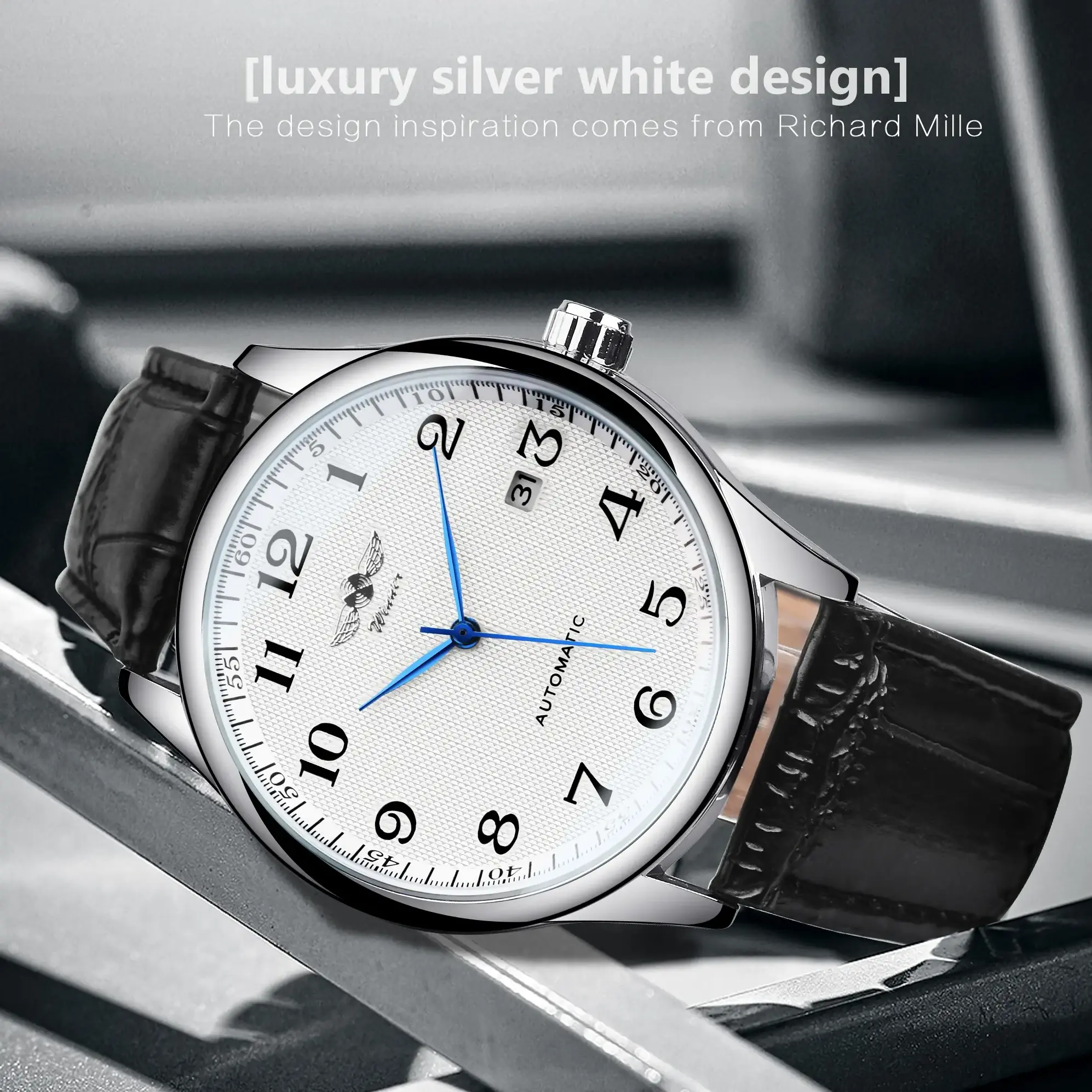 Winner Fashion Luxury Mechanical Automatic Watch Transparent Back Cover Minimalist Design With Silver White Dial