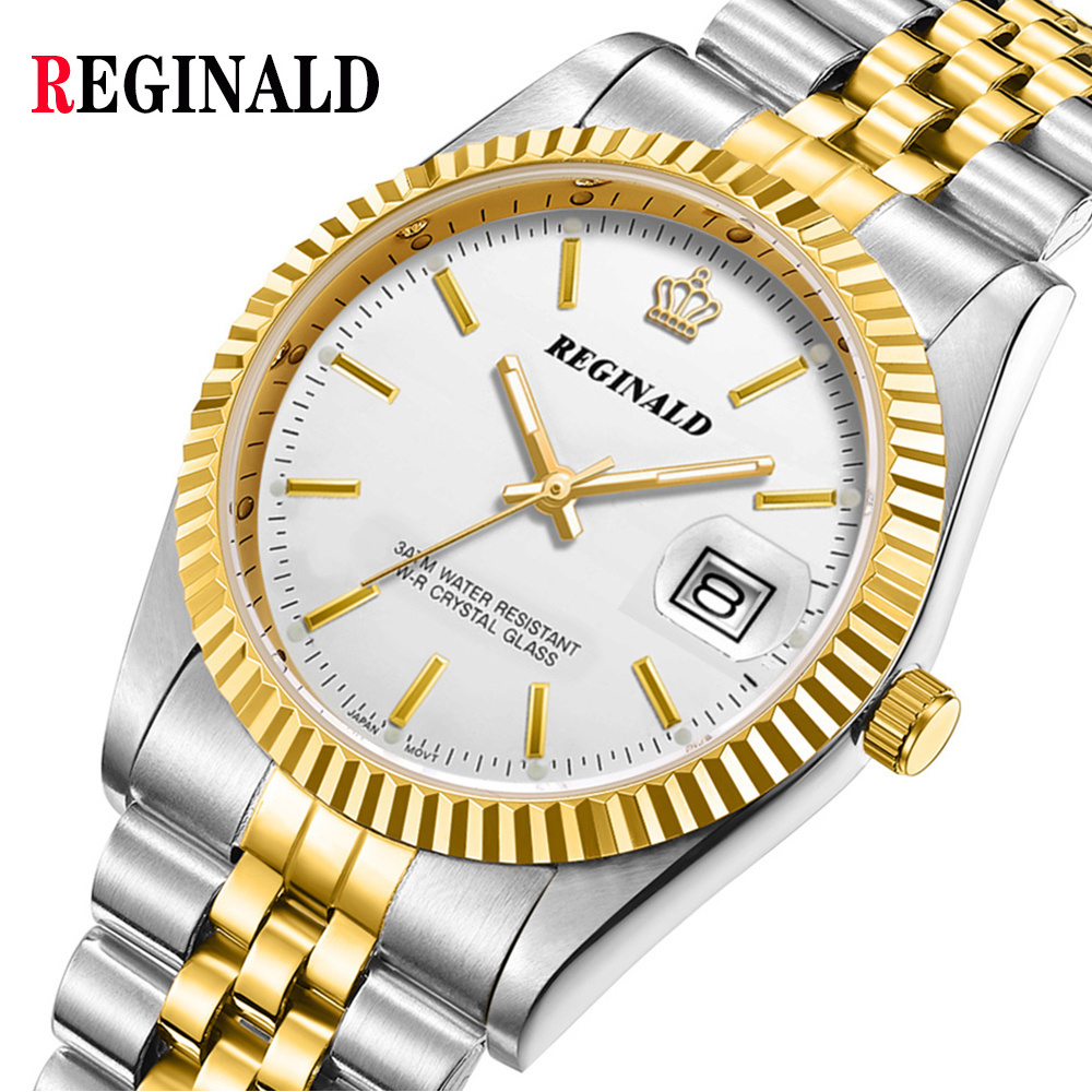 Brand Hong Kong Crown REGINALD Watch Men Rotatable Bezel Japan MIYOTA Quartz Movement Full Stainless steel Watches