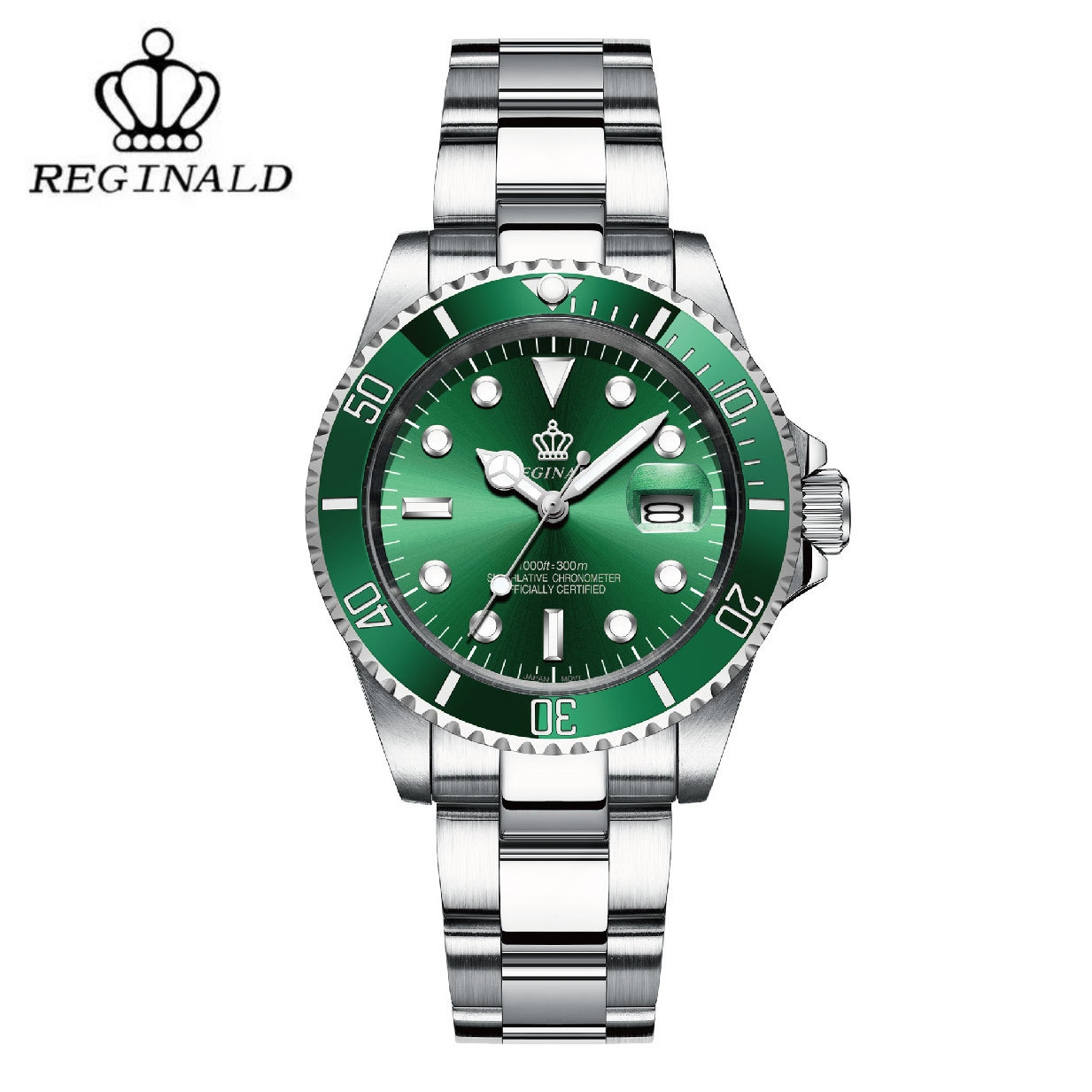 Brand Hong Kong Crown REGINALD Watch Men Rotatable Bezel Japan MIYOTA 2115 Quartz Movement Full Stainless steel Watches