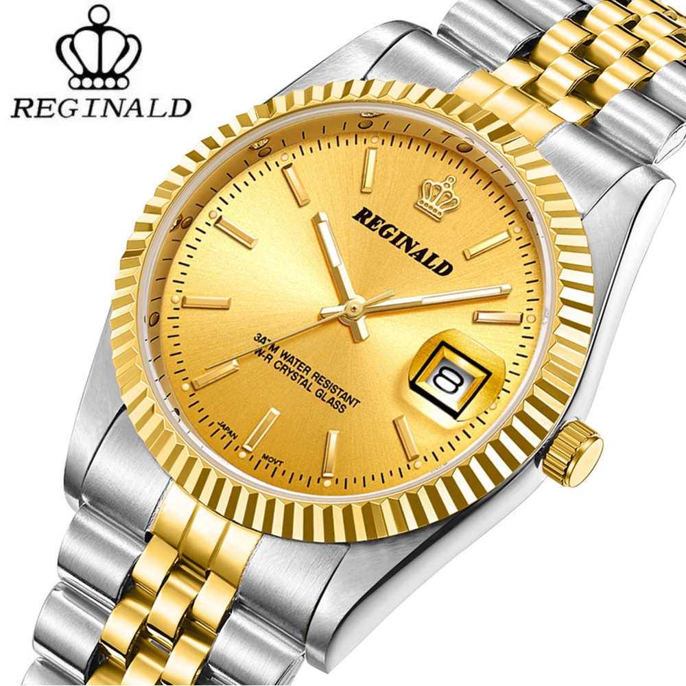 Brand Hong Kong Crown REGINALD Watch Men Rotatable Bezel Japan MIYOTA Quartz Movement Full Stainless steel Watches