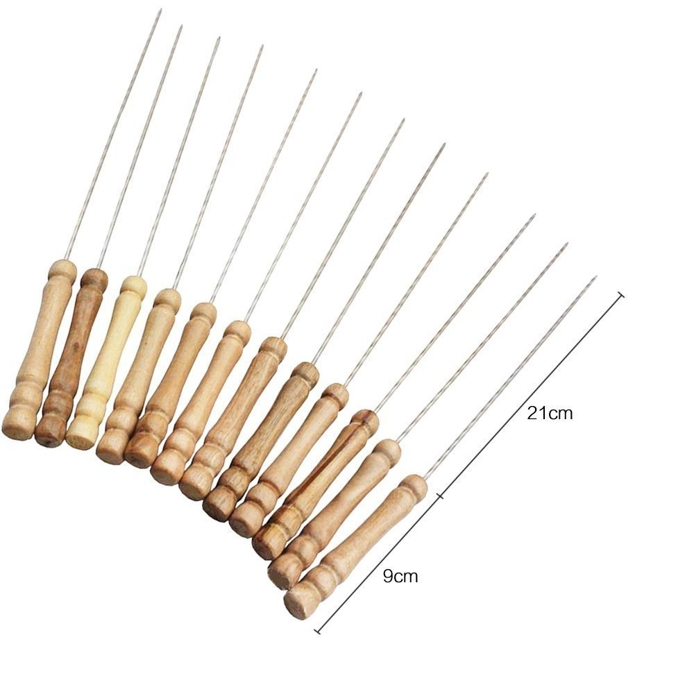 Wooden Handle Stainless Steel Metal Skewers Twisted Metal Kabab Sticks ,Kebab Skewers