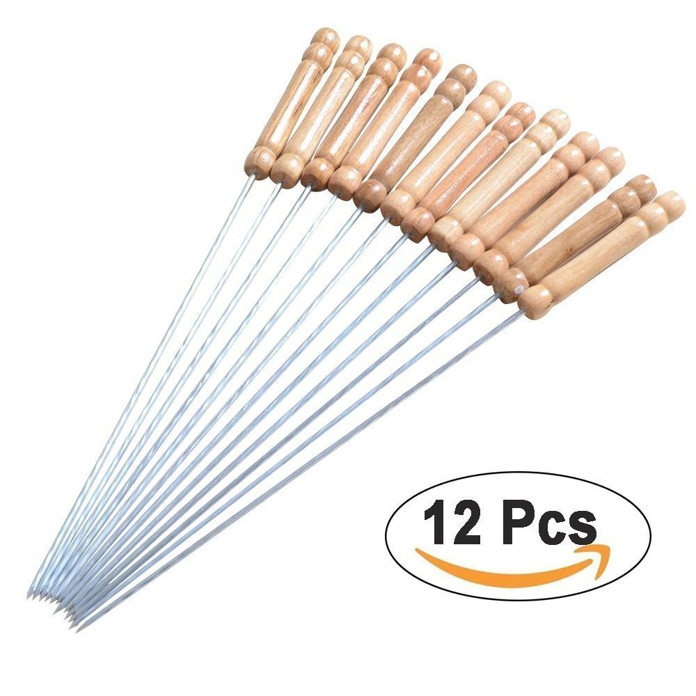 Wooden Handle Stainless Steel Metal Skewers Twisted Metal Kabab Sticks ,Kebab Skewers