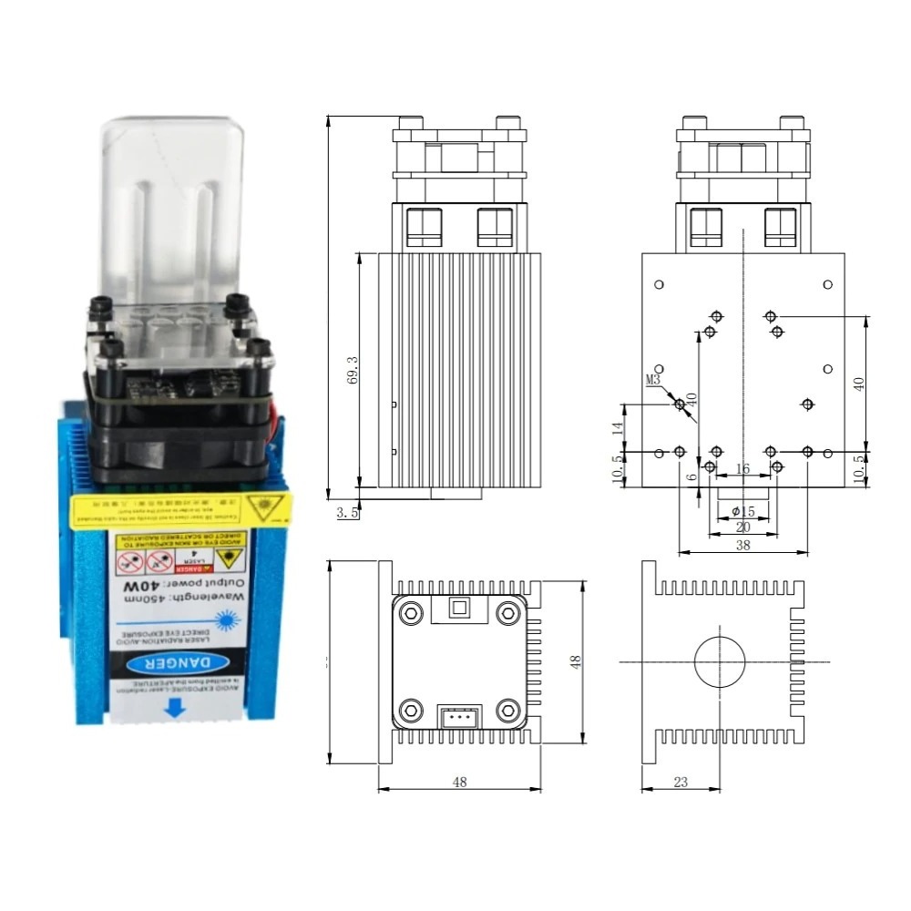 RUIST New 40W Laser Head 450nm Blue Laser for Laser Engraving Machine,wood  acrylic and leather cutting