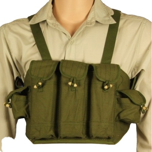 Olive Green Cotton Canvas AK chest rig with magazine pouch vest