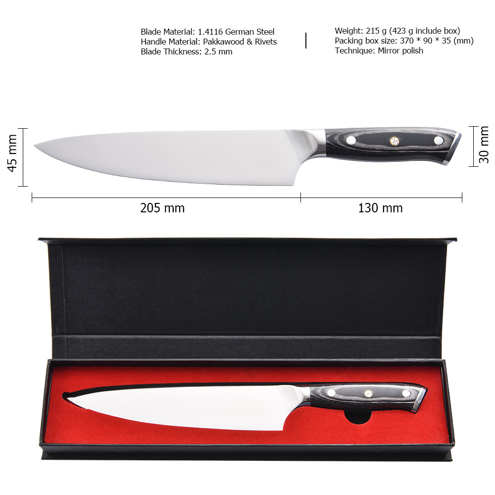 RUITAI 2020 hot sales german 14116 stainless steel blade kitchen high end 8 Inch chef knife