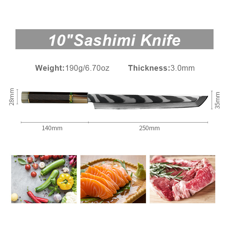 Grandsharp Japanese Damascus Steel Blade Ebony Handle Kitchen Filleting Knife Sashimi Sushi Fish Knife