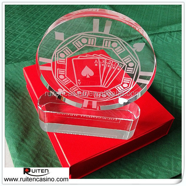 Etched Crystal Poker Chip Award Tournament Winner Poker Trophy