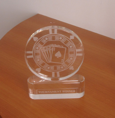 Etched Crystal Poker Chip Award Tournament Winner Poker Trophy