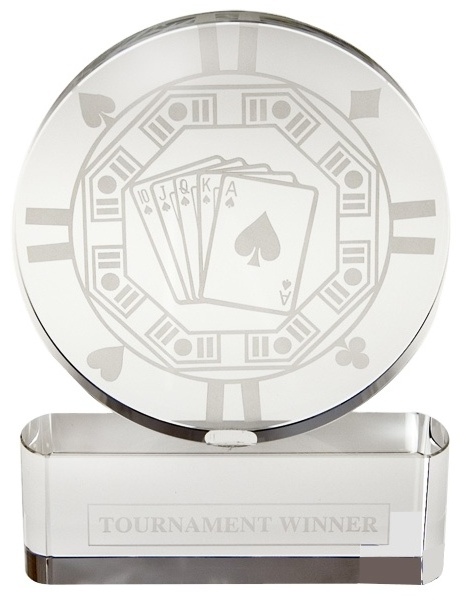 Etched Crystal Poker Chip Award Tournament Winner Poker Trophy