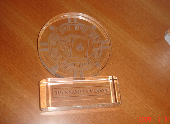 Etched Crystal Poker Chip Award Tournament Winner Poker Trophy