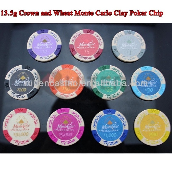 13.5g Crown and Wheat Monte CarloClay Chip Sticker Poker Chips