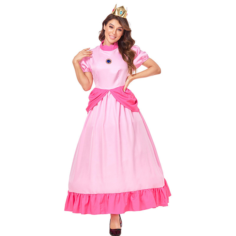 Halloween Carnival Party Fantasia Fancy Dress Pink Sweet Princess Adult Princess Peach Costume CMWC-002