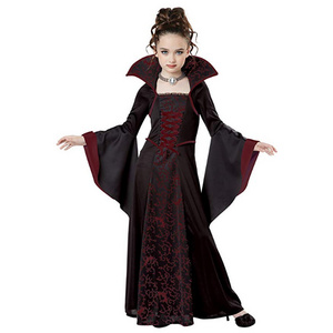 Girls Halloween Dress Up Party Zombie Medieval Queen Royal Child Vampire Princess Costumes With Choker ZMHC-001