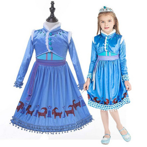 Anna Cosplay Party Vestidos Girl Clothing Red Elsa Costume Princess Elsa Dress For 3-10Y HCGD-003