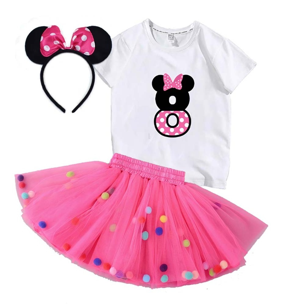 bulk wholesale baby clothes Minnie Costume 1 2 3 4 5 6 7 8 9 Years Old Girls Birthday Outfit With Mouse Ear Headband MBGO-003