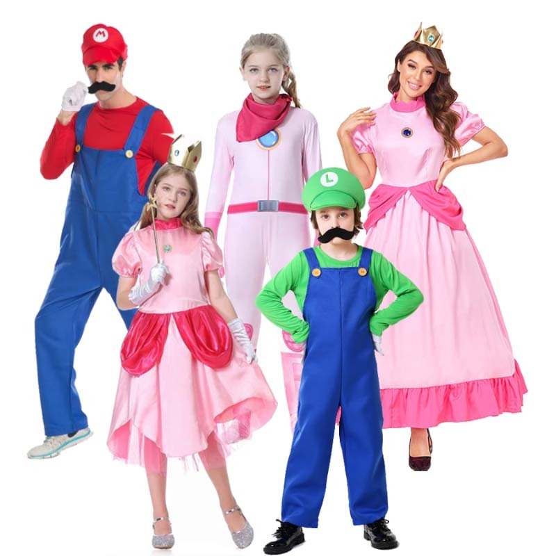 Carnival Cosplay Baby Girls Party Christmas Super Brother Cartoon Pink Princess Peach Costume with Crown CMGC-003