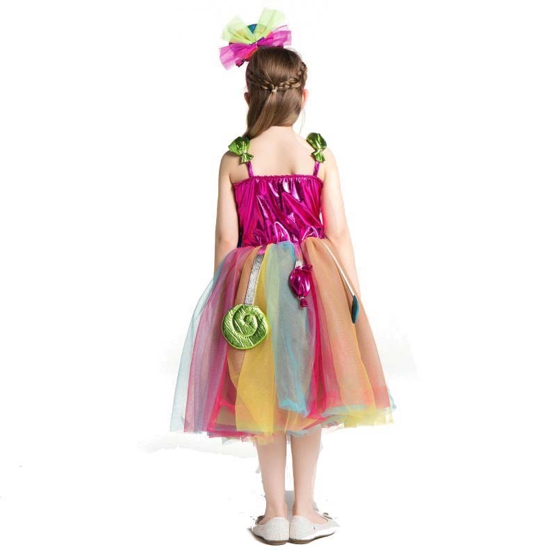 Girls Birthday Pageant Dress Up Rainbow Tulle Dresses Candyland Costumes with Headband DGHC-081