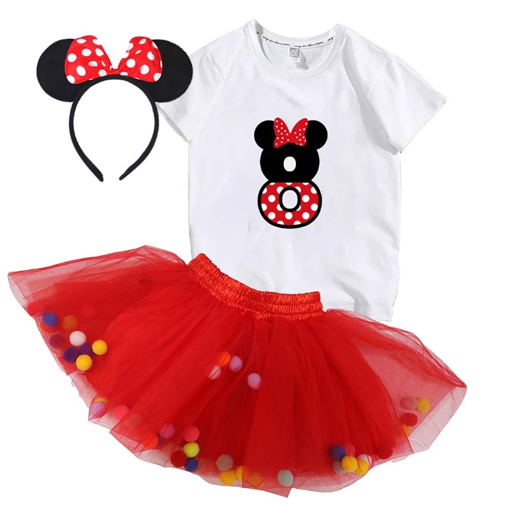 bulk wholesale baby clothes Minnie Costume 1 2 3 4 5 6 7 8 9 Years Old Girls Birthday Outfit With Mouse Ear Headband MBGO-003