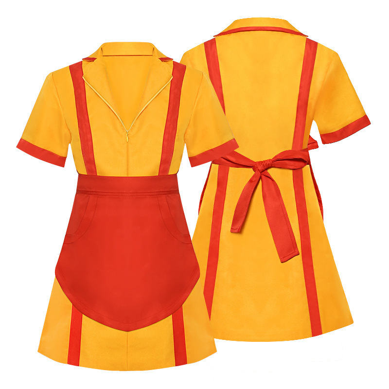 2 Broke Girls Waitress Fancy Dress Costume Name Tags Apron Dress Full Outfits - Foto 2