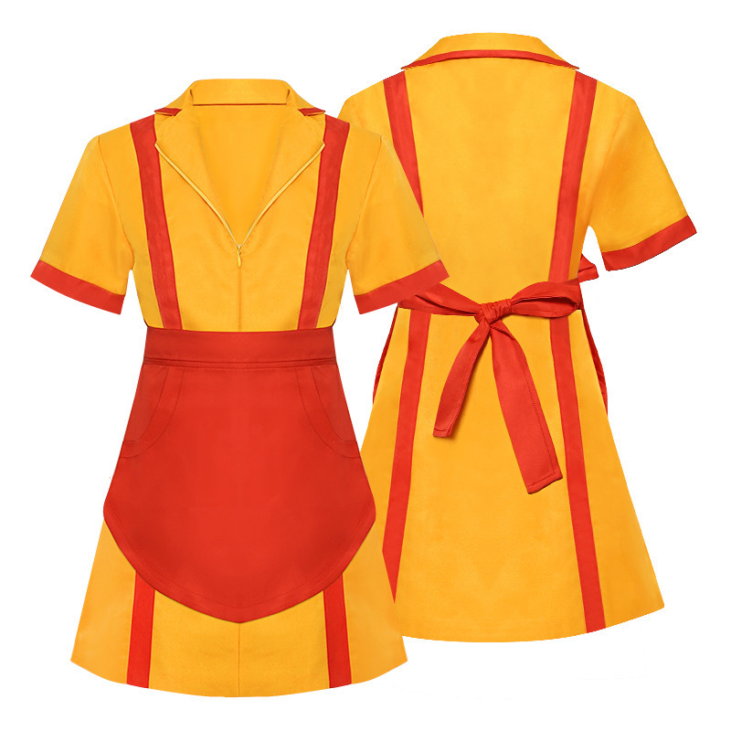 Halloween Party Wear Broke Girls Cosplay Dress Max Caroline Waitress Costume with Apron MCAW-002