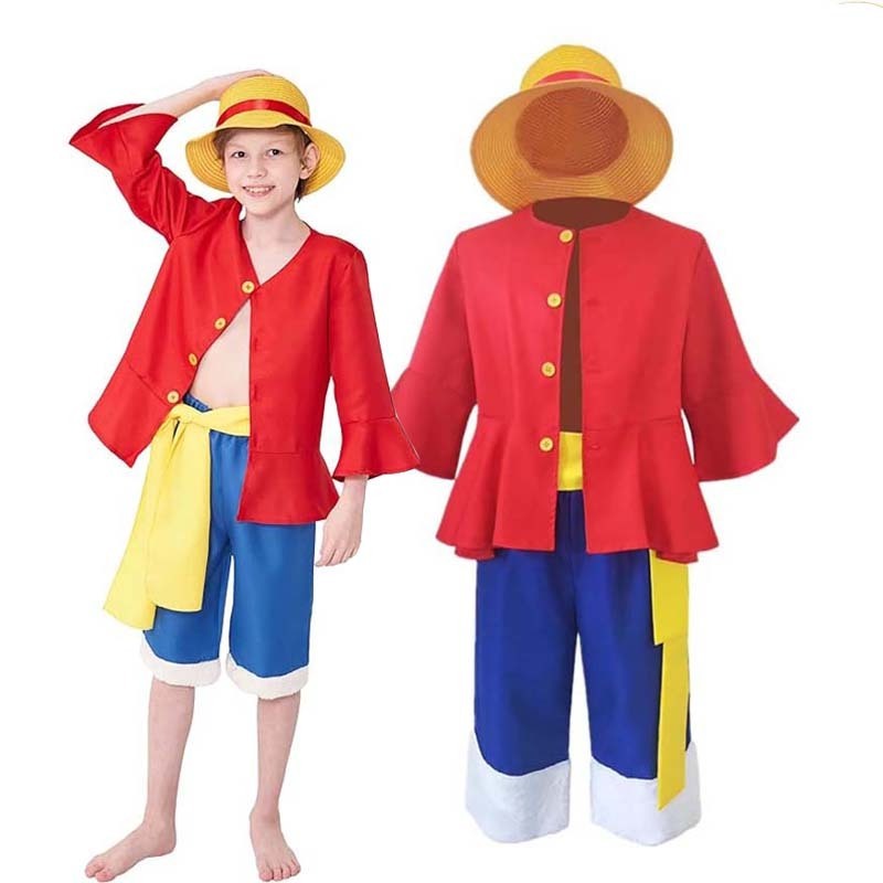 Kid Halloween Comic Con Anime Monkey Party Red Luffy cosplay costume with hat AOKB-004