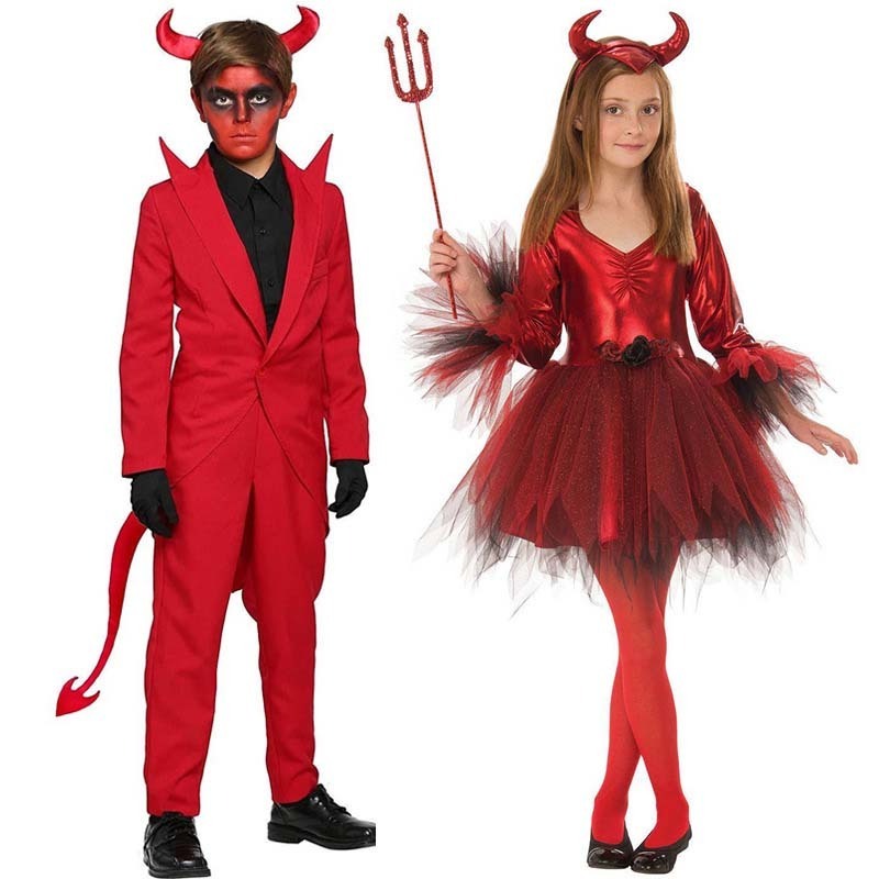 Girl Carnival Halloween Satan Delightful red devil costumes with red devil horns ZMHC-018