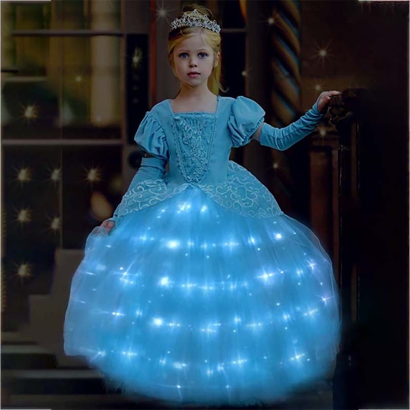 Halloween Cosplay Princess Baby Girl Party Yellow Light Up Fairy Dresses Princess costume With Petticoat Crown HCSW-001