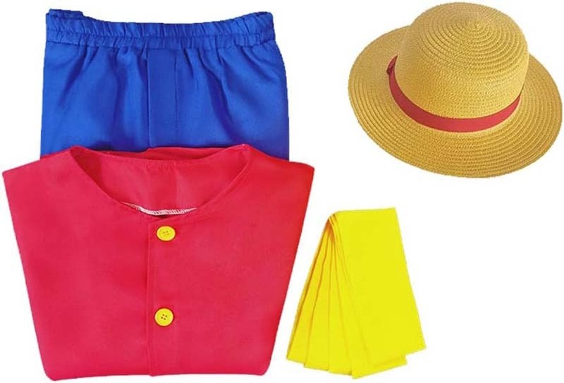 Kid Halloween Comic Con Anime Monkey Party Red Luffy cosplay costume with hat AOKB-004