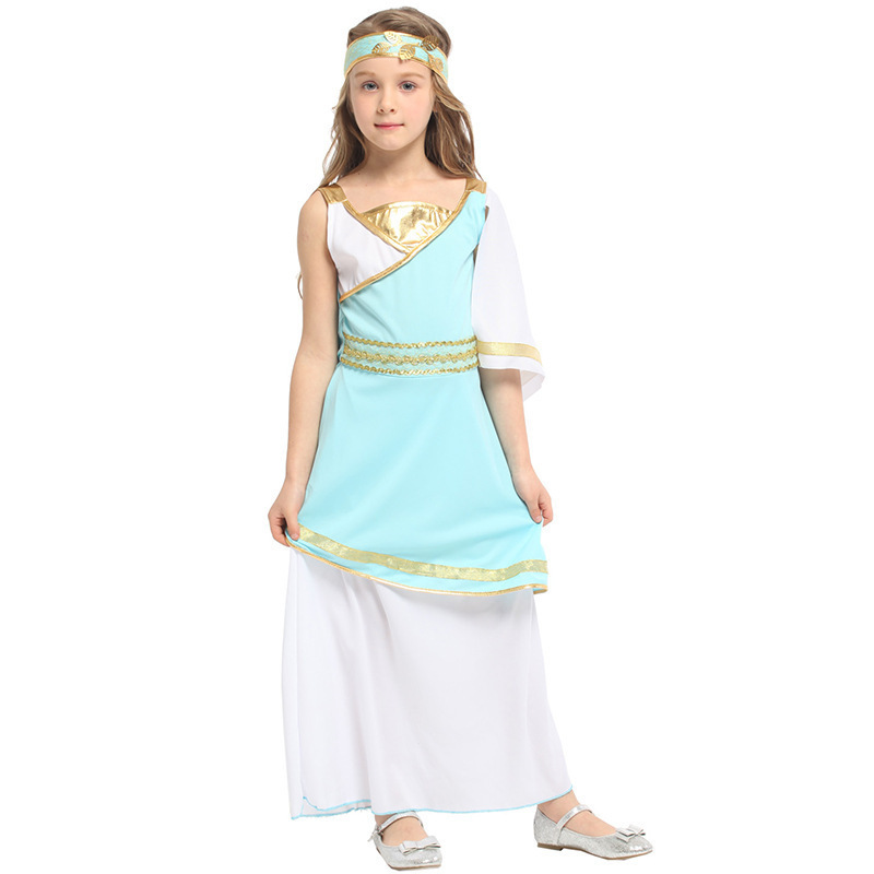 Adult halloween party white blue Athena goddess dress costume AWHC-019