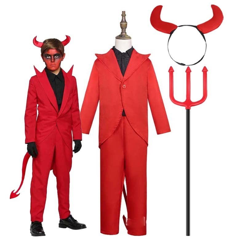 2024 New Halloween Role-Play Red Suit Devil Costume for Kids Boy ZMHC-010