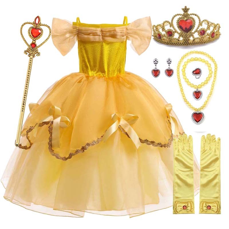 Hot Sell In 2023 Girls Fairy Costume Princess Yellow Girl Princess Costume With Full Accessories HCBL-010