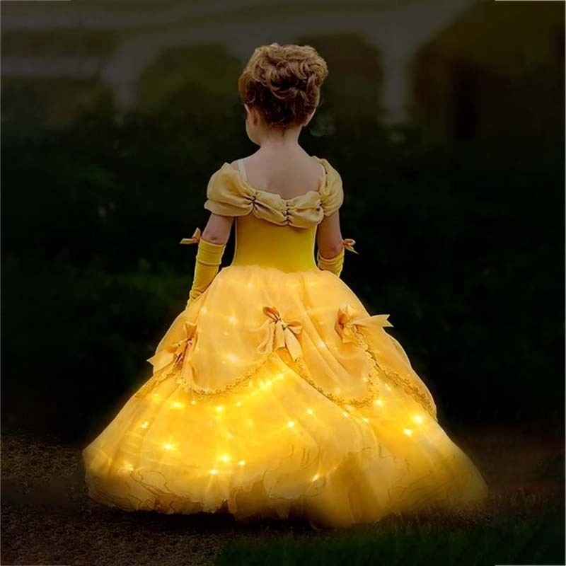 Halloween Cosplay Princess Baby Girl Party Yellow Light Up Fairy Dresses Princess costume With Petticoat Crown HCSW-001