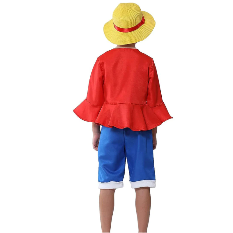 Kid Halloween Comic Con Anime Monkey Party Red Luffy cosplay costume with hat AOKB-004