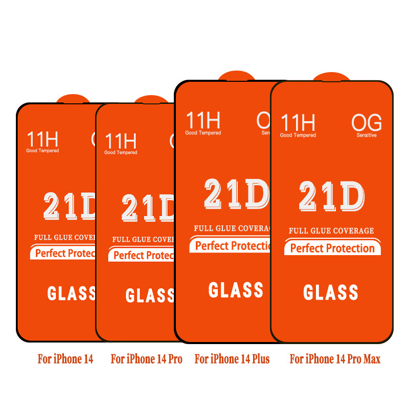 Hot Selling Mobile Phone Full Glue 9H HD 21D Tempered Glass Screen Protector For iPhone X XS XR 11 12 13 mini 14 Pro Max