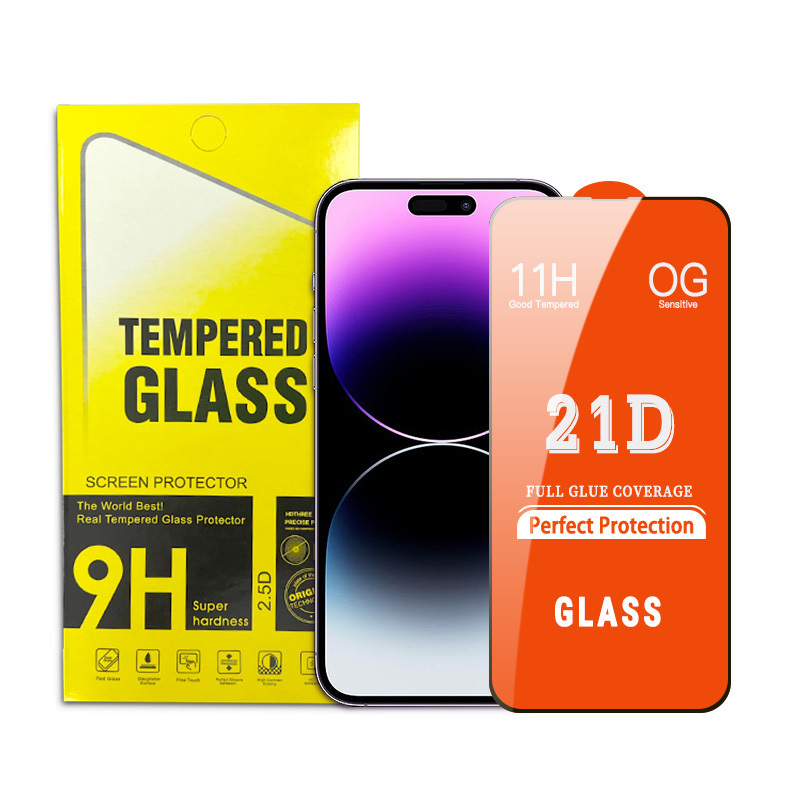 Hot Selling Mobile Phone Full Glue 9H HD 21D Tempered Glass Screen Protector For iPhone X XS XR 11 12 13 mini 14 Pro Max