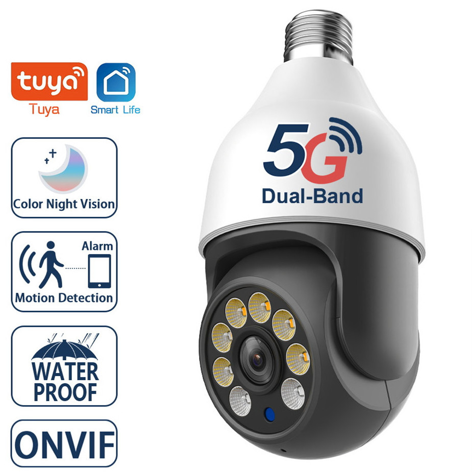 Tuya E27 4MP 5G Dual-Band WiFi Light Bulb Waterproof Color Night Vision Wireless Surveillance Security PTZ Camera