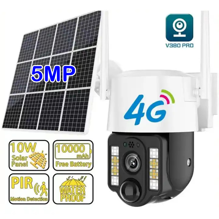 5MP HD PIR Motion Detection IR Night Vision Waterproof Built-in Lower Battery Outdoor Security Cctv Wifi IP PTZ 4g Solar Camera