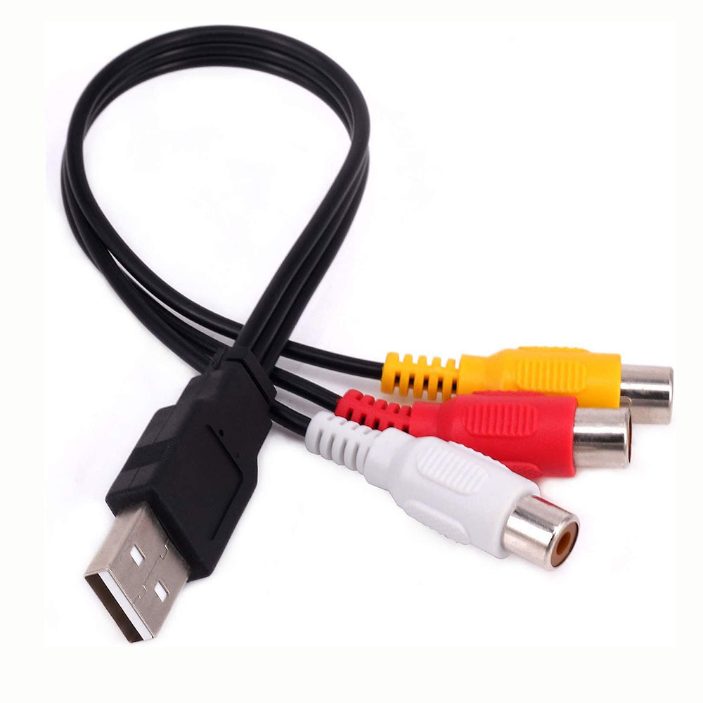 USB Male A to 3 RCA AV A/V TV Adapter Cord Cable USB to 3RCA Audio Video Cable for Box TV/PC Game Consoles