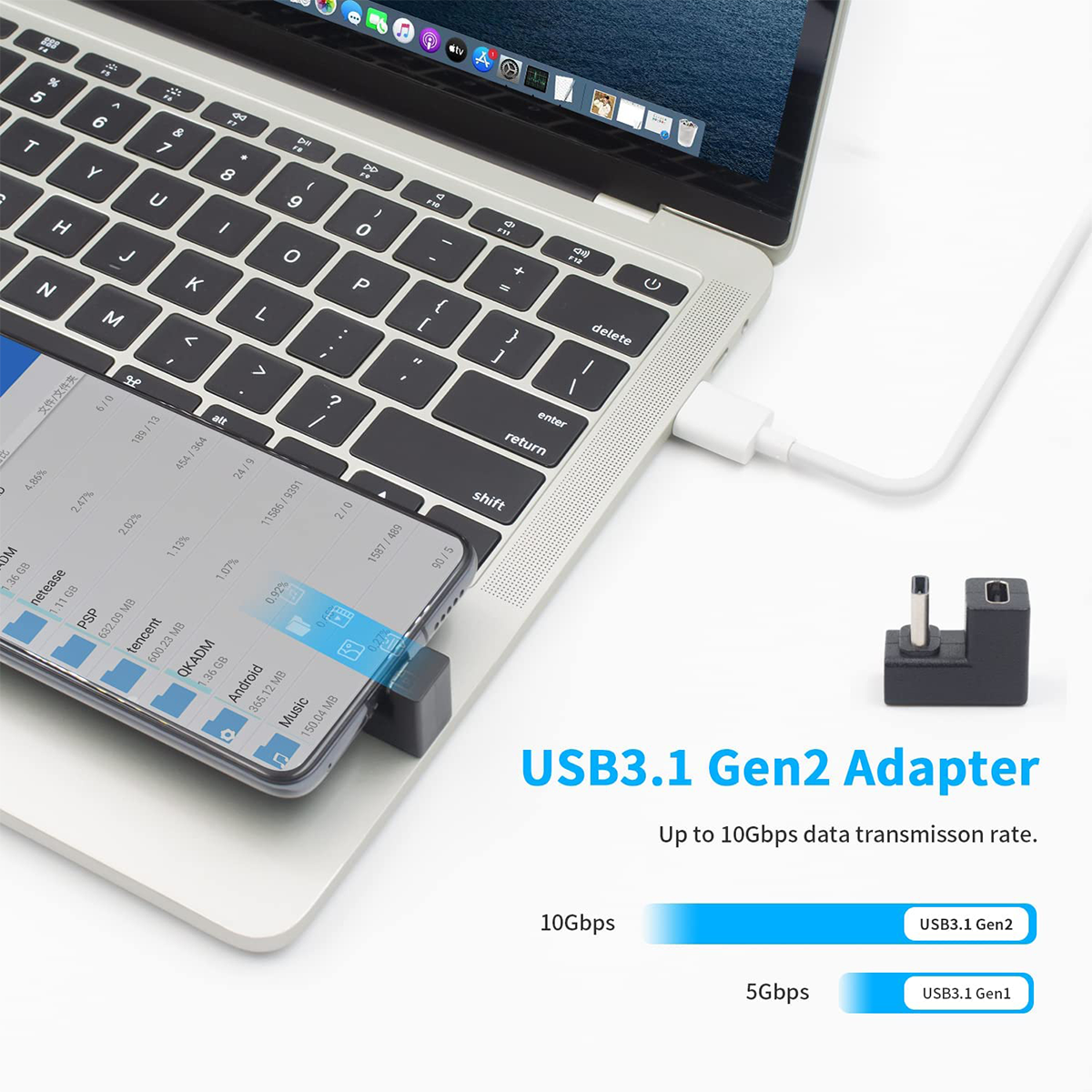 USB C 180 Degree Angled USB C to USB C 3.1 10Gbps Converter Connector Extension Adapter