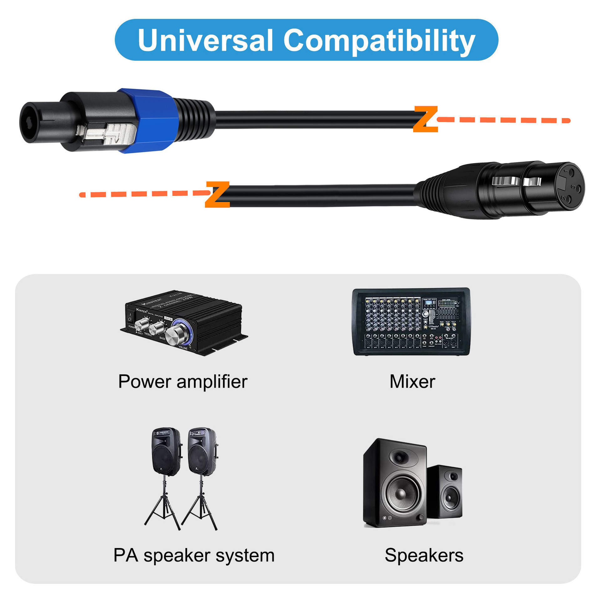 Speakon to XLR Cable Audio Jack Speakon Plug Male to XLR 3Pin Female Speaker Extension Cable Microphone Mic Wire with Twist Lock