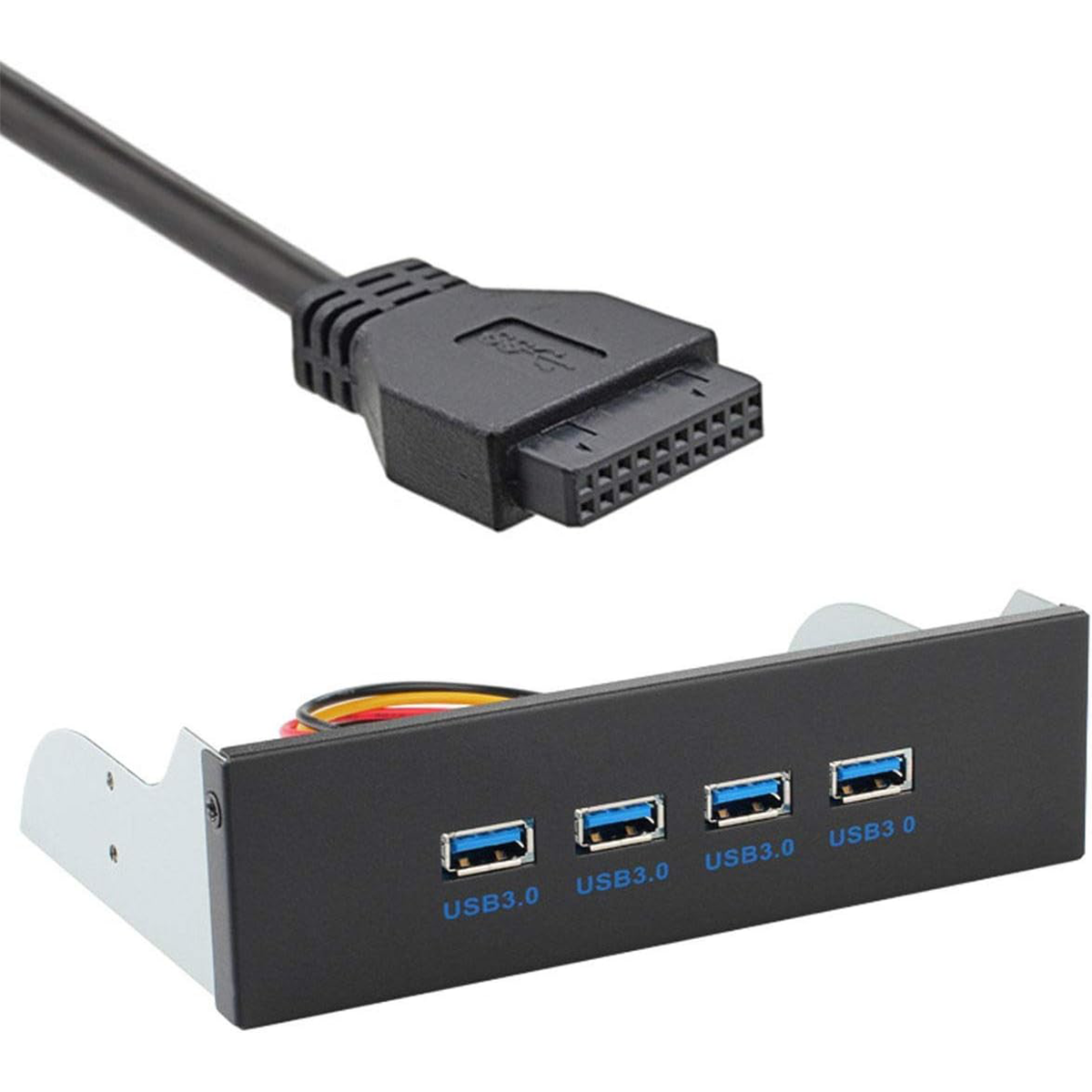 USB 3.0 Hub 4 Ports Front Panel to Motherboard 20-Pin Adapter with SATA Power Cable for 5.25